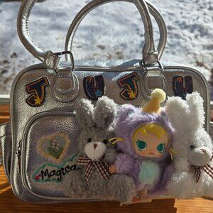 Y2K Silver Handbag w/Optional Backpack Straps-Embellished with Plush Baby Molly